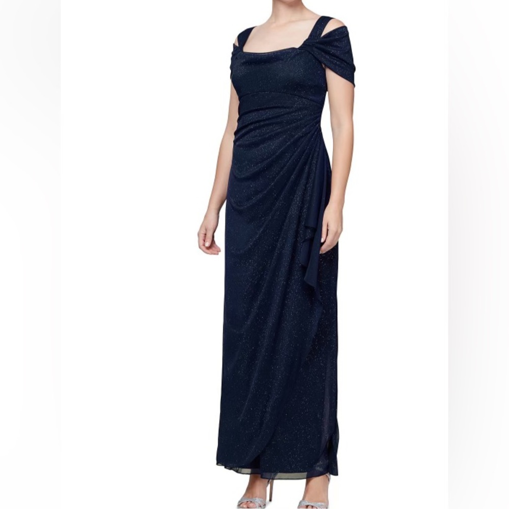 Cold-Shoulder Draped Metallic Gown